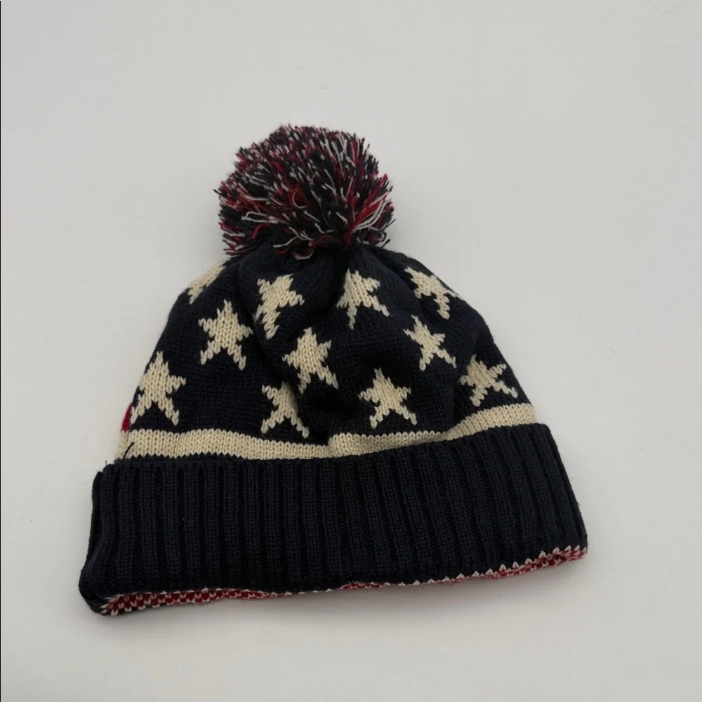 American Flag Navy and‎ Cream Star Pom-Pom Beanie